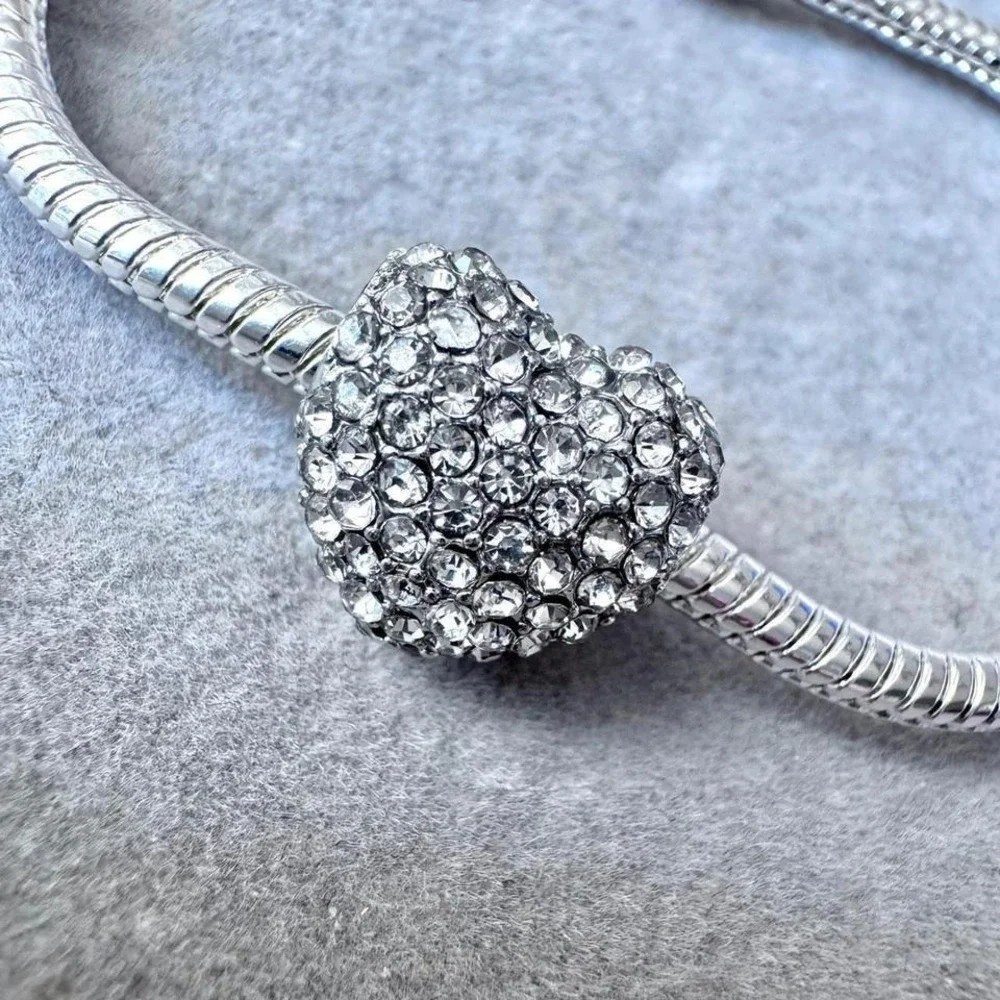 Crystal Heart Charm‎ Silver Tone fits PANDORA
